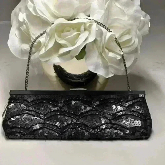 Banana Republic Black Beaded Sequins Mini Bag/Tote with Gun Metal Hardware NWT - Picture 2 of 5